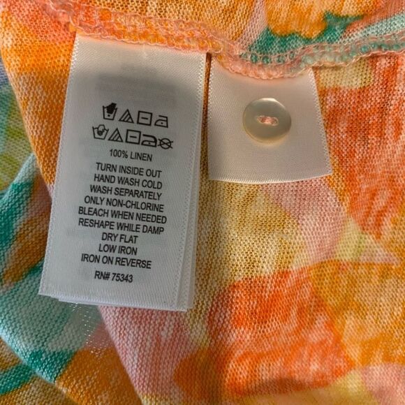 Joie 100% Linen Tropical Print Knit Button Back Top Size XL - Picture 10 of 10